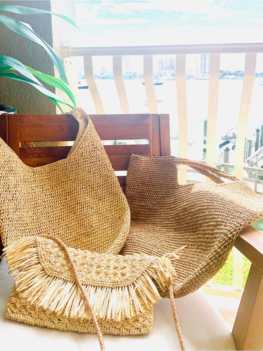 Authentic Artisan Handcrafted Natural Straw Tote & Clutch Set - Neutral Tan